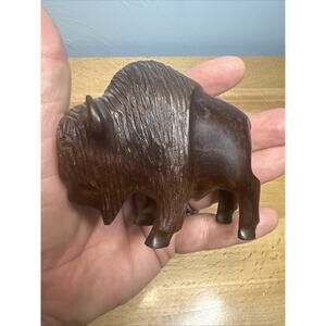 Hand Carved Ironwood American Buffalo Bison Figurine Sculpture